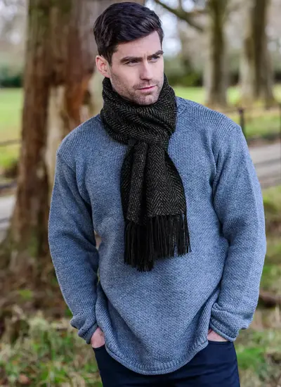 Mucros Alpaca Scarf in Black Herringbone